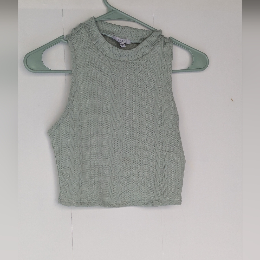 Green Cable Knit Sleeveless Top